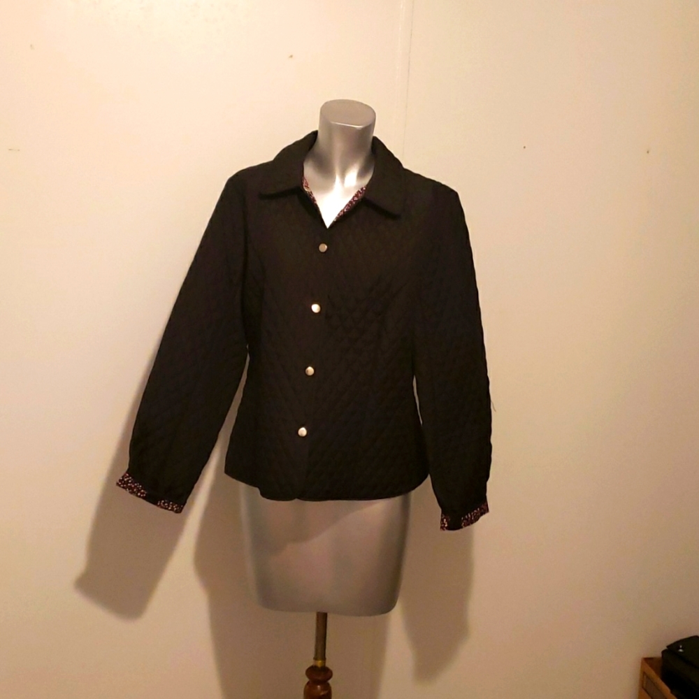 Kim Rogers Lady's Quilted Long-sleeved Jacket in Black Lined In Pink & Colors